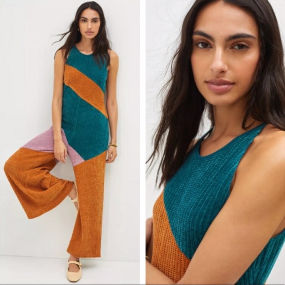 Anthropologie Teal, Orange, and Pink Jumpsuit